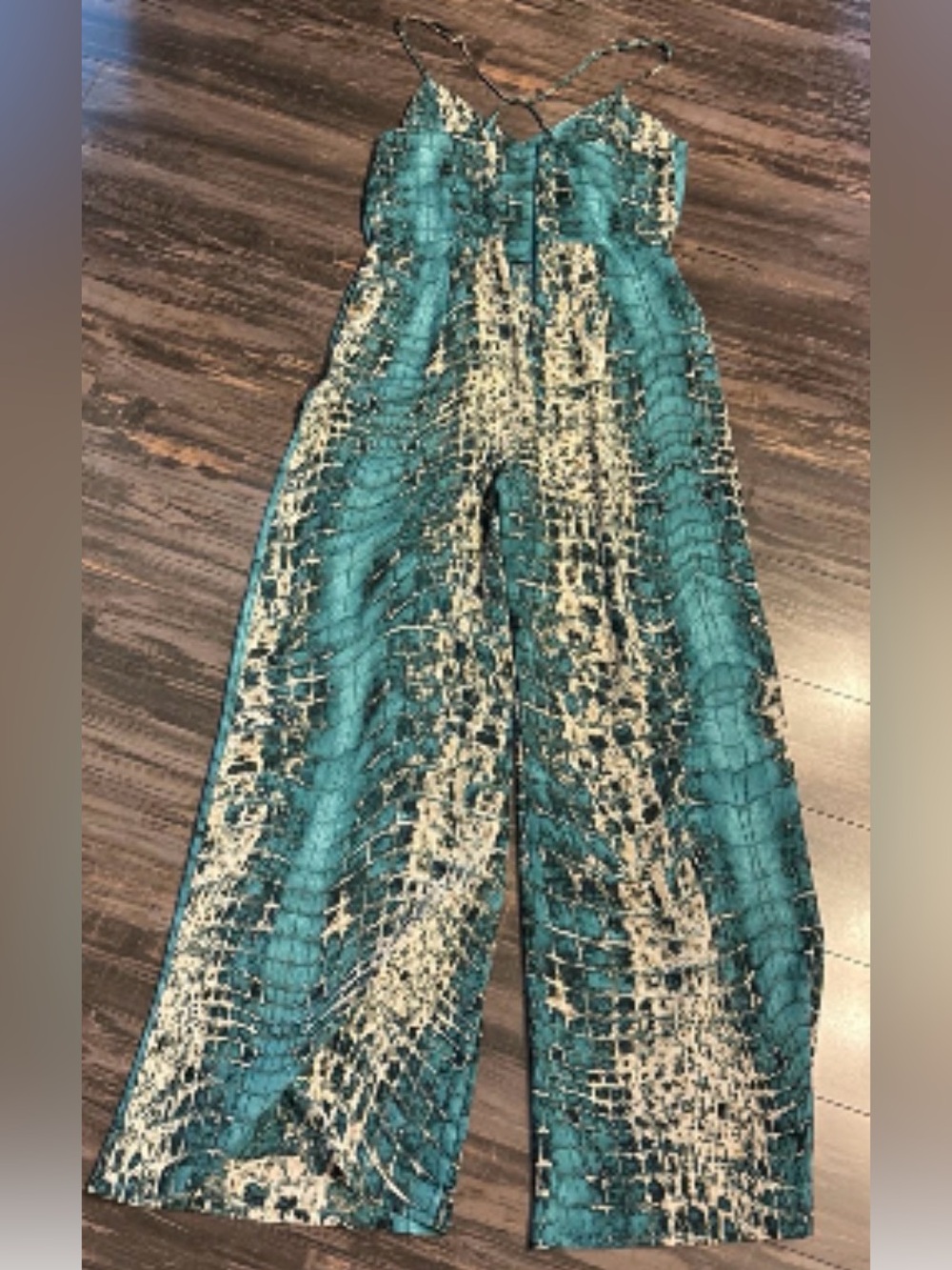 Snake-Print Jumpsuit jumpsuit adjustable straps pants dress open back blue green